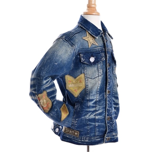 BOYS’ MOTO JACKET WITH PATCHES-INDIGO - Picture 2 of 8